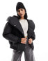 Noisy May padded jacket with oversized hood in black