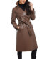 ფოტო #3 პროდუქტის Women's Petite Faux-Leather Belted Trench Coat