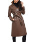 ფოტო #3 პროდუქტის Women's Faux-Leather Belted Trench Coat