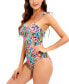 Women's Floral-Print Vibrant Tie-Shoulder Keyhole One-Piece Swimsuit