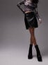 Topshop leather look split detail mini skirt in black