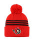 Men's Red Ottawa Senators Locker Room Three Stripe Cuffed Knit Hat with Pom