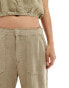 Pull&Bear wide leg linen trouser co-ord with raw hem in light khaki