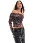 Фото #1 товара Pieces off shoulder long sleeve top in leopard print