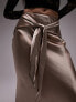 Topshop Tie Front Circle Satin skirt in dusky pink