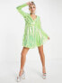 Фото #3 товара Collective the Label exclusive sequin wrap dress in iridescent lime