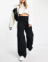 Pull&Bear wide leg cargo trousers in black Черный, 32 - фото #2