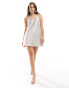 Фото #4 товара Miss Selfridge satin swing mini slip dress in silver