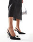 Фото #4 товара Public Desire Floss Wide Fit embellished trim heeled slingback shoes in black satin