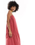 Native Youth tiered bandeau maxi dress in cherry red вишневый, XS - EU 34 - фото #3