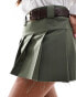 ASOS DESIGN Petite tailored belted mini skirt with exposed lining in khaki