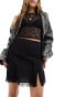 Фото #2 товара Monki lace trim mini skirt with thigh split in black