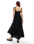 COLLUSION double cloth shirred tiered cami maxi sun dress in washed black