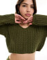 Фото #2 товара ASOS DESIGN knitted v neck crop jumper in open stitch co-ord in khaki