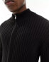 Weekday Derek slim fit zip through rib cardigan in black