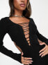 Missyempire knitted ladder detail jumpsuit with open back in black