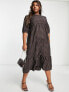 Nobody's Child Plus Rachel puff sleeve midi smock dress in brown check