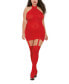 Women's Plus Size Sheer Halter Garter Dress with Attached Garters and Stockings Lingerie Set