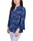 Фото #3 товара Petite 3/4 Bell Sleeve Printed Pleat Front Y-neck Top