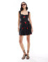 Фото #2 товара ASOS DESIGN cami strap embroidery mini dress in black with white polka dot