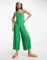 ASOS DESIGN strappy culotte jumpsuit in green floral print