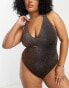 Фото #4 товара South Beach Curve Exclusive swimsuit with tie detail in brown metallic