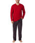 Men's Cabin 2-Pc. Solid Long-Sleeve V-Neck T-Shirt & Plaid Fleece Pajama Pants Set