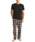 ფოტო #1 პროდუქტის Men's Plaid Pajama Pants & Solid Pajama T-Shirt Set