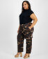 Trendy Plus Size Satin Camo-Print Cargo Pants, Created for Macy's