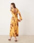 ASOS DESIGN boho floral print peach long sleeve midaxi dress