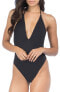 Фото #1 товара Bikini Lab Women's 243663 Black Plunge Front Halter One Piece Swimsuit Size L
