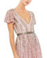 ფოტო #4 პროდუქტის Women's Flutter Sleeve Embellished Plunge Neck A Line Gown