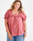 Plus Size Puff-Sleeve Crochet-Trim Top, Created for Macy's