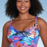 Women's UPF 50 Shirred V-Neck One Piece Swimsuit - Aqua Green Multi Floral