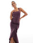 Фото #4 товара True Violet square neck frill front cami midi dress in midnight plum