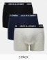 Jack & Jones 3 pack trunks in multi grey with logo waistband