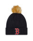 Фото #2 товара Women's Navy Boston Red Sox Snowy Cuffed Knit Hat with Pom