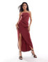 ASOS DESIGN soft manipulated square neck cami midi dress with wrap skirt in dark red Красный, 38 - фото #1