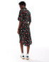 Фото #3 товара Monki tie waist midi shirt dress in black cherry print exclusive to ASOS