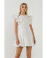 Women's Lace Trimmed Ruffle Sleeve Dress with Cutout