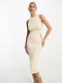 Фото #7 товара Sixth June knitted cut out twist midi dress in beige