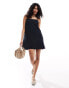 ASOS DESIGN linen blend tie strap trapeze mini dress in black