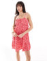 Фото #2 товара Wednesday's Girl tie detail floral smock dress in pink and red