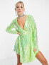 Фото #1 товара Collective the Label exclusive sequin wrap dress in iridescent lime