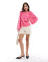 Фото #2 товара YAS textured flared sleeve blouse in pink - BPINK