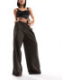 Фото #2 товара NA-KD x Claire Rose pleat detail trousers in brown