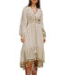 ფოტო #1 პროდუქტის Women's Apricot Plunging Blouson Sleeve Midi Beach Dress