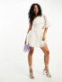 Фото #4 товара ASOS DESIGN embellished organza asymmetric one sleeve mini dress in white
