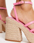 Rule London – Exklusiv – Hayes – Riemchen-Espadrilles in Rosa mit Plateausohle