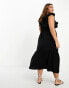 River Island Plus ruffle smock maxi dress in black